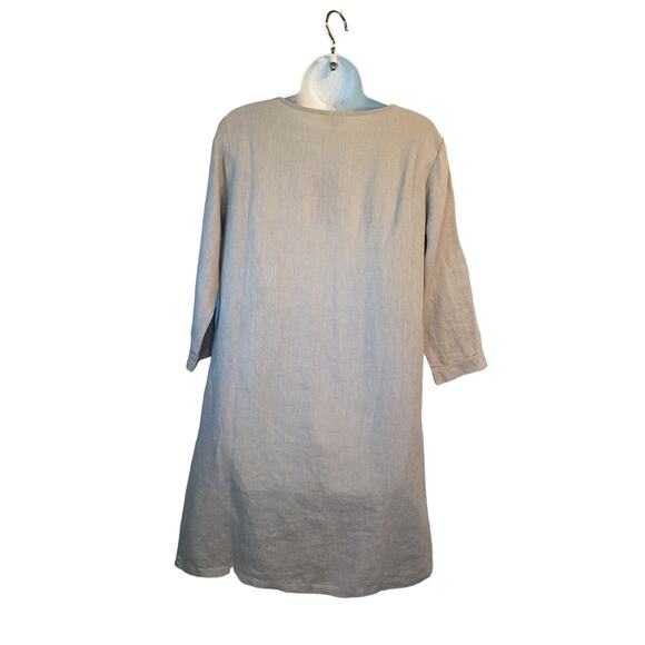 Garnet Hill Essential Three-Quarter-Sleeve Linen Dress Color Stone Size 2 - Picture 2 of 15